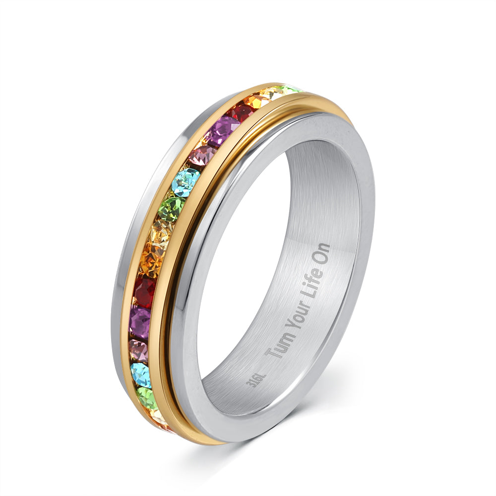 316L Fidget Rings, Anxiety Rings, Spinner Rings, Band Rings with Birthstone, Stainless Steel