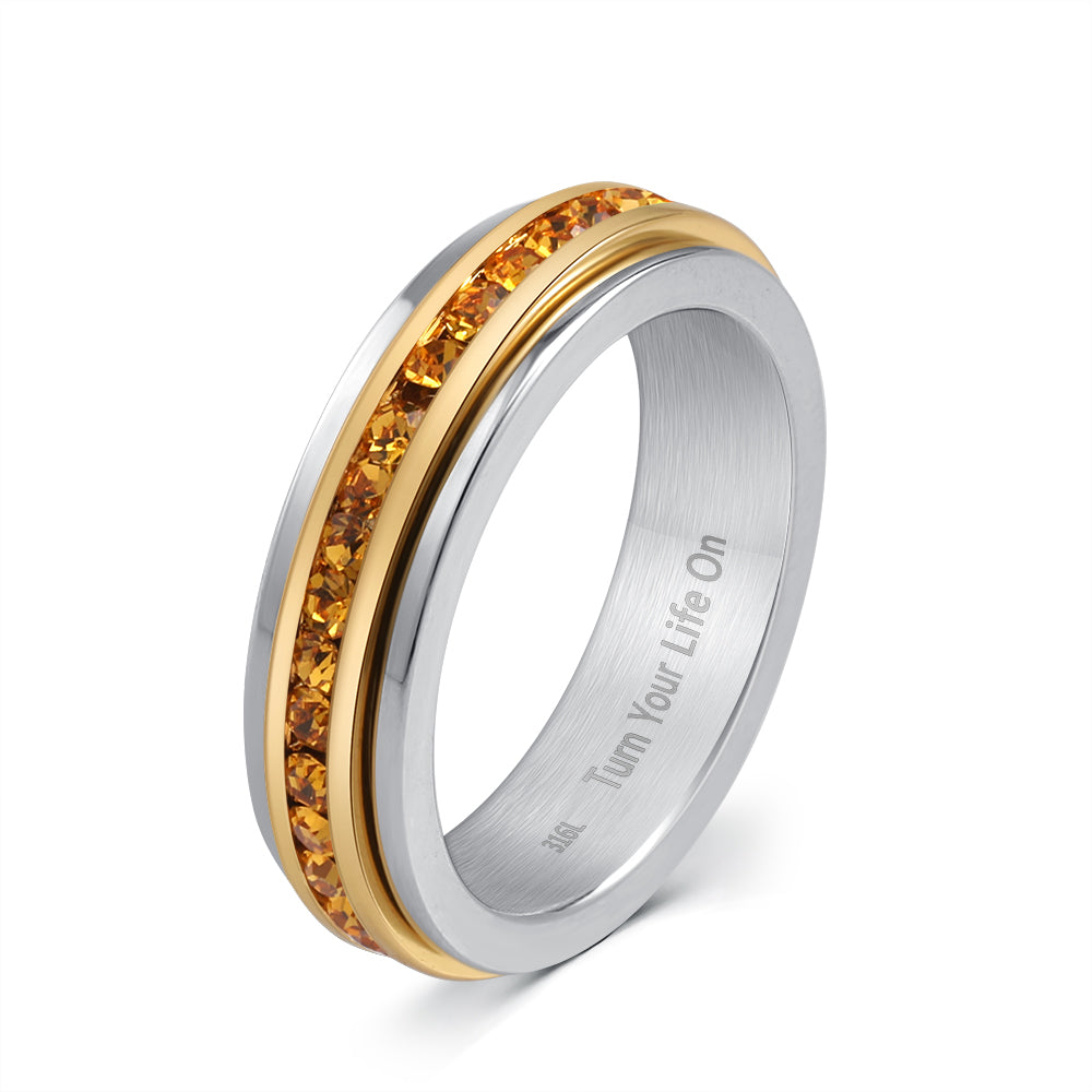 316L Fidget Rings, Anxiety Rings, Spinner Rings, Band Rings with Birthstone, Stainless Steel