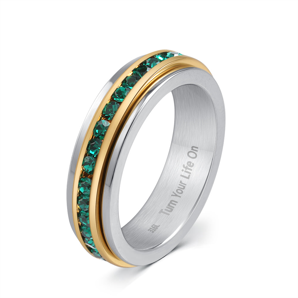 316L Fidget Rings, Anxiety Rings, Spinner Rings, Band Rings with Birthstone, Stainless Steel