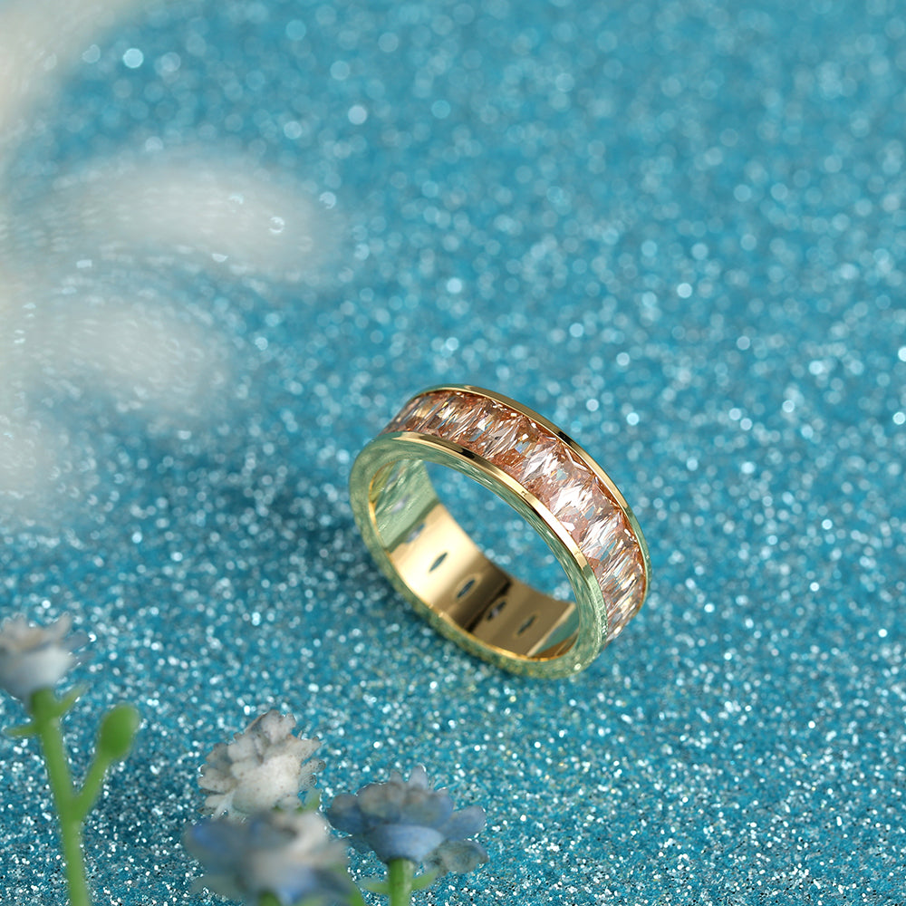 Emerald Cut Eternity Rainbow Ring, Birthstone Ring, Baguette Ring, Thumb Ring with Cubic Zirconia