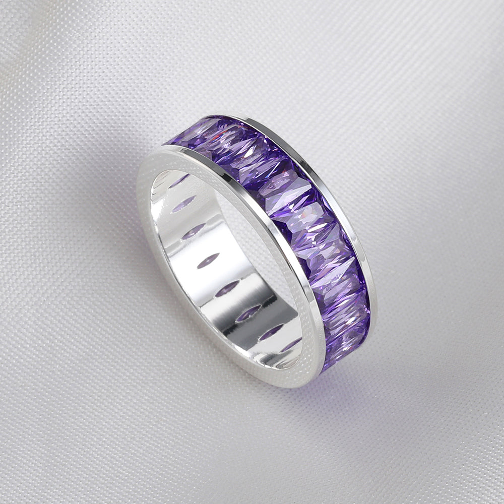 Emerald Cut Eternity Rainbow Ring, Birthstone Ring, Baguette Ring, Thumb Ring with Cubic Zirconia