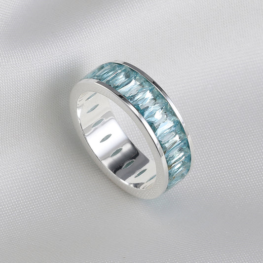 Emerald Cut Eternity Rainbow Ring, Birthstone Ring, Baguette Ring, Thumb Ring with Cubic Zirconia