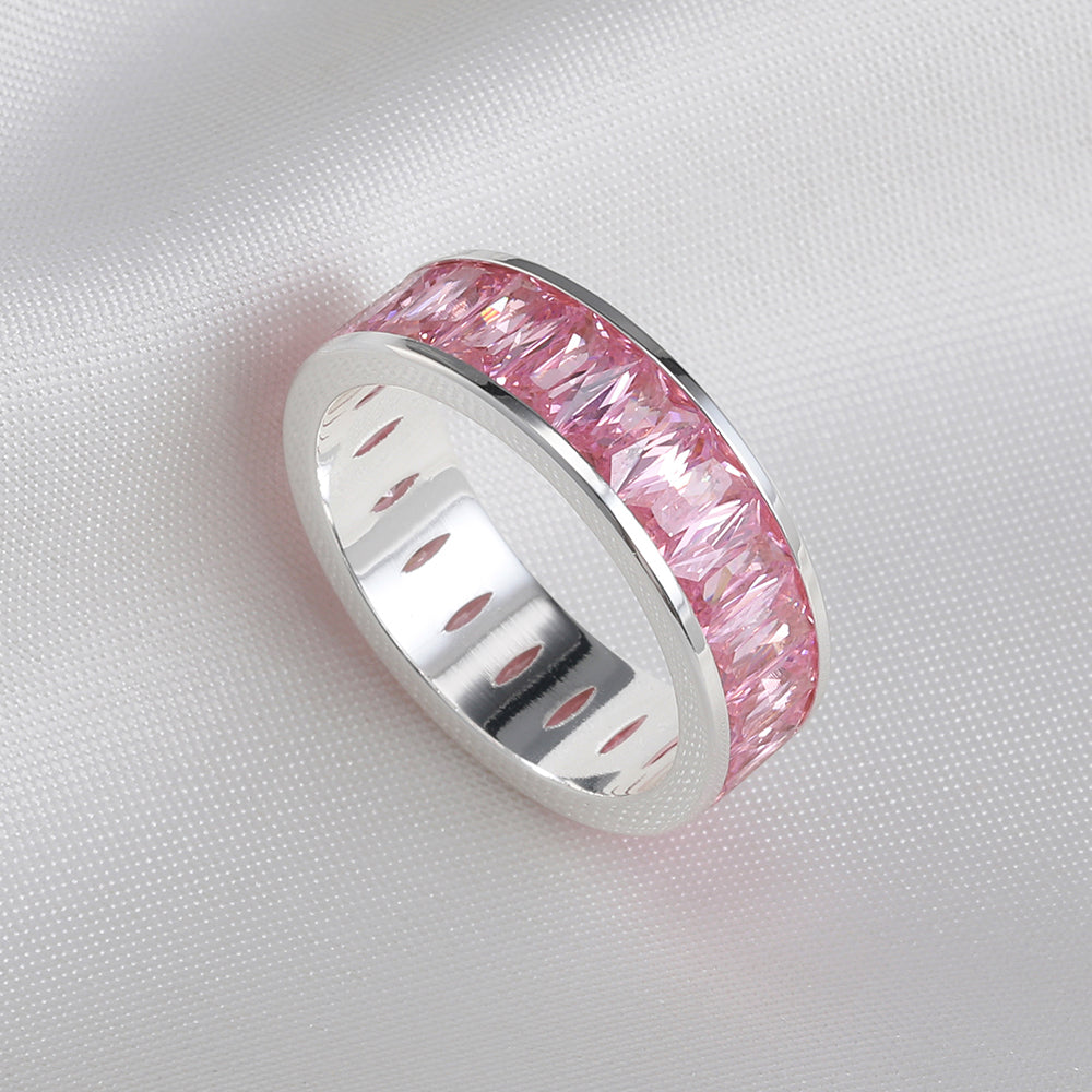 Emerald Cut Eternity Rainbow Ring, Birthstone Ring, Baguette Ring, Thumb Ring with Cubic Zirconia