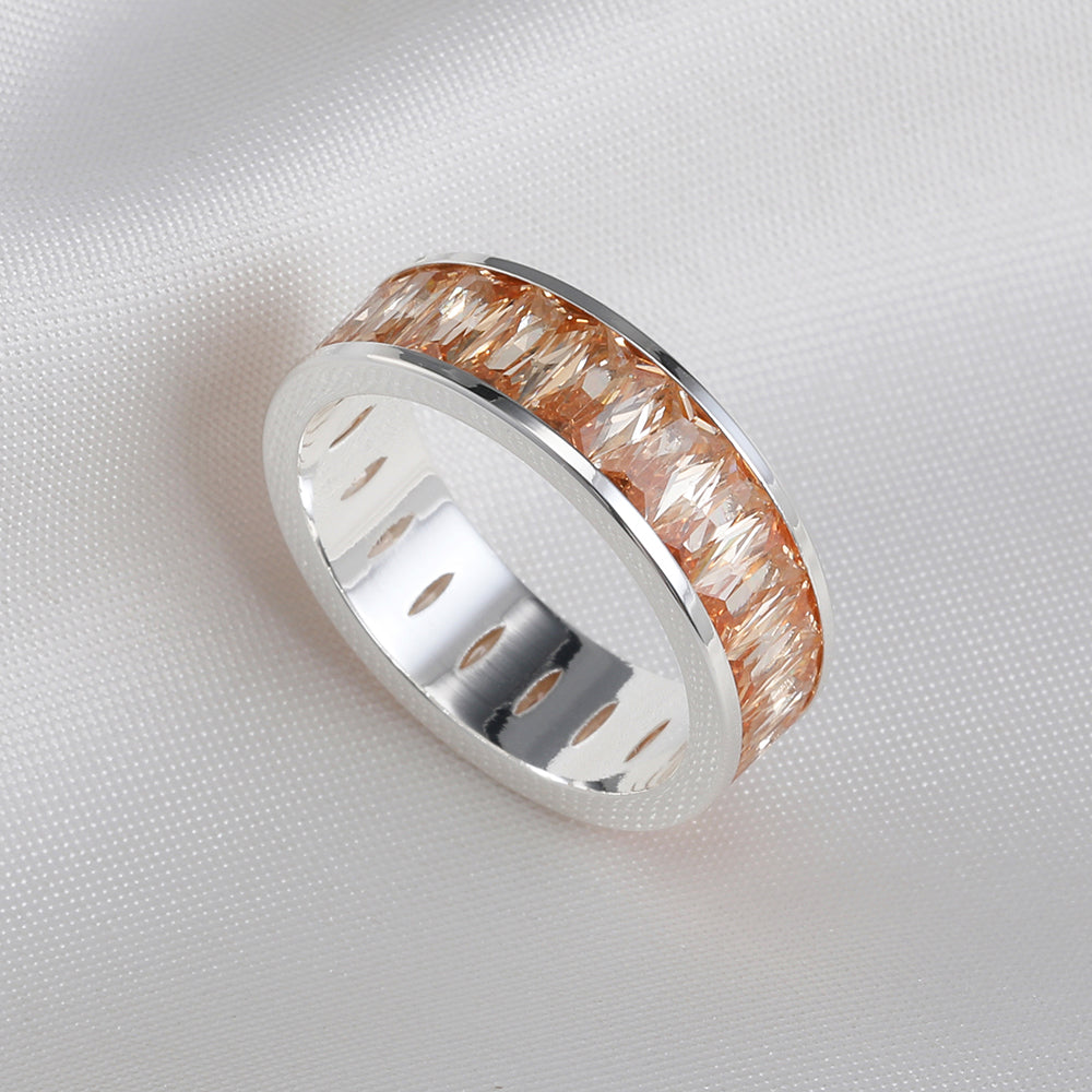 Emerald Cut Eternity Rainbow Ring, Birthstone Ring, Baguette Ring, Thumb Ring with Cubic Zirconia