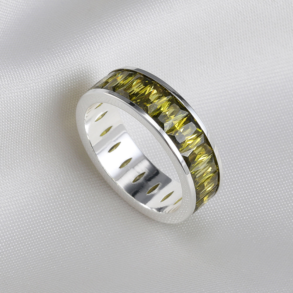 Emerald Cut Eternity Rainbow Ring, Birthstone Ring, Baguette Ring, Thumb Ring with Cubic Zirconia