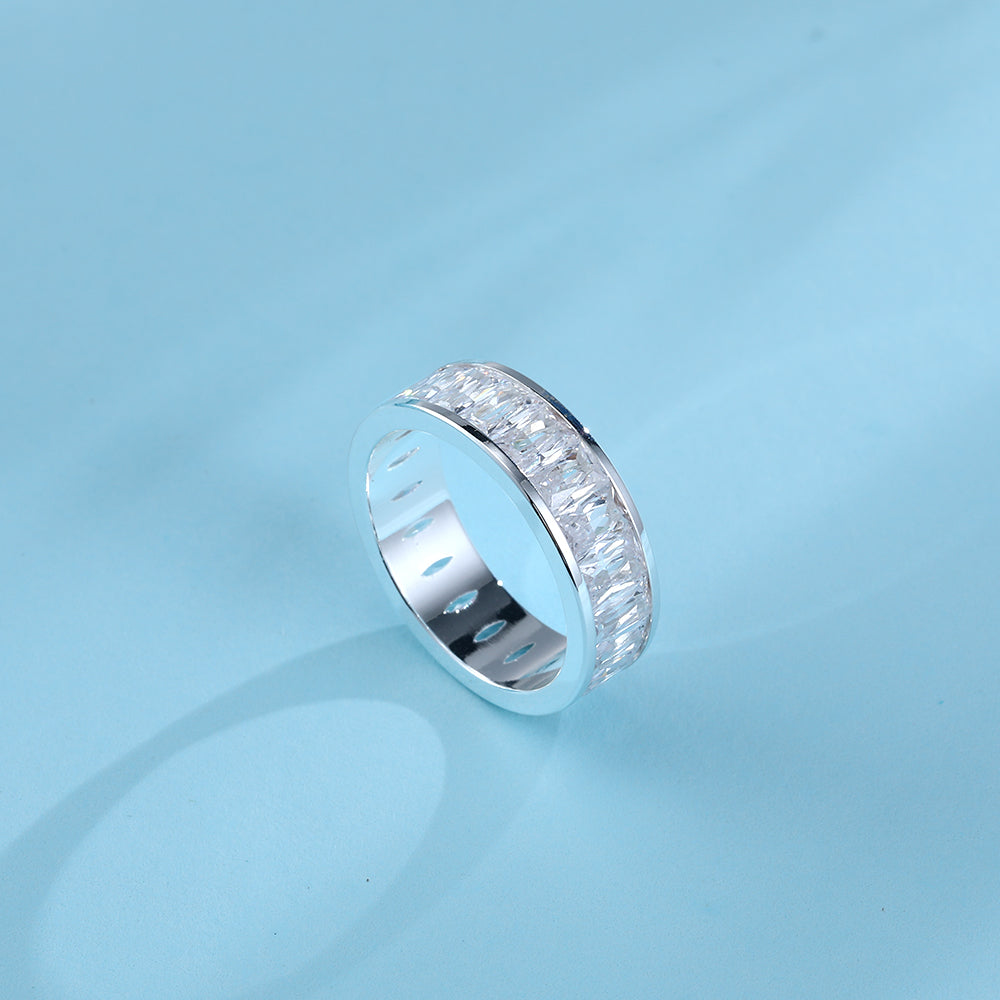 Emerald Cut Eternity Rainbow Ring, Birthstone Ring, Baguette Ring, Thumb Ring with Cubic Zirconia