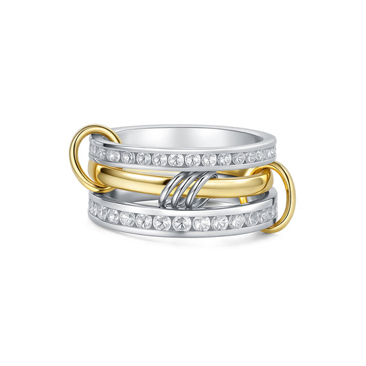 Interlocking Eternity Band Ring with CZ Cubic Zirconia, Dual-Tone Design