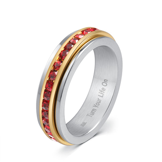 316L Fidget Rings, Anxiety Rings, Spinner Rings, Band Rings with Birthstone, Stainless Steel