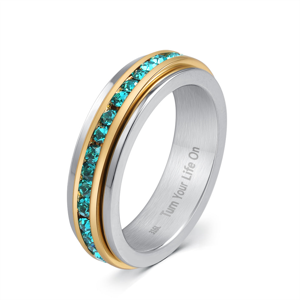 316L Fidget Rings, Anxiety Rings, Spinner Rings, Band Rings with Birthstone, Stainless Steel