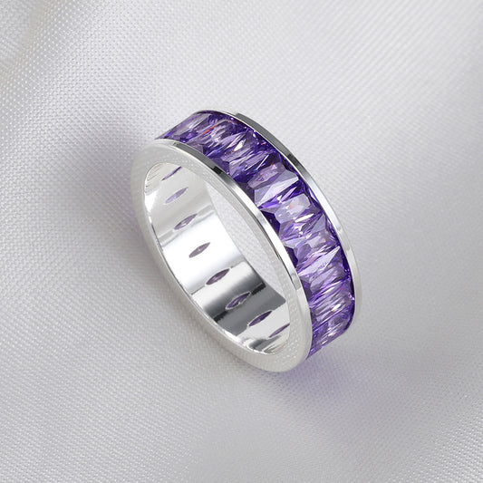 Emerald Cut Eternity Rainbow Ring, Birthstone Ring, Baguette Ring, Thumb Ring with Cubic Zirconia